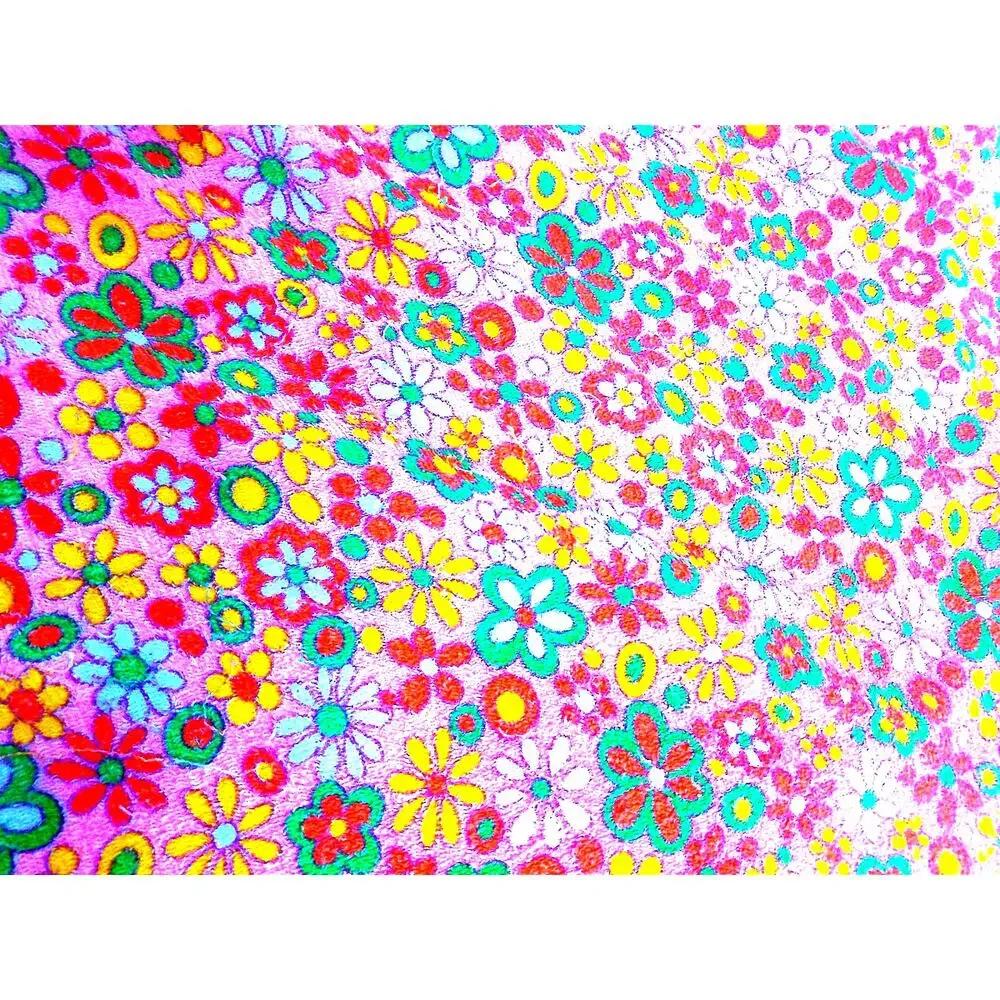 Vtg 70s Terry Cloth Fabric Pink Yellow Psychedelic Flower Power 2.5 Yds READ